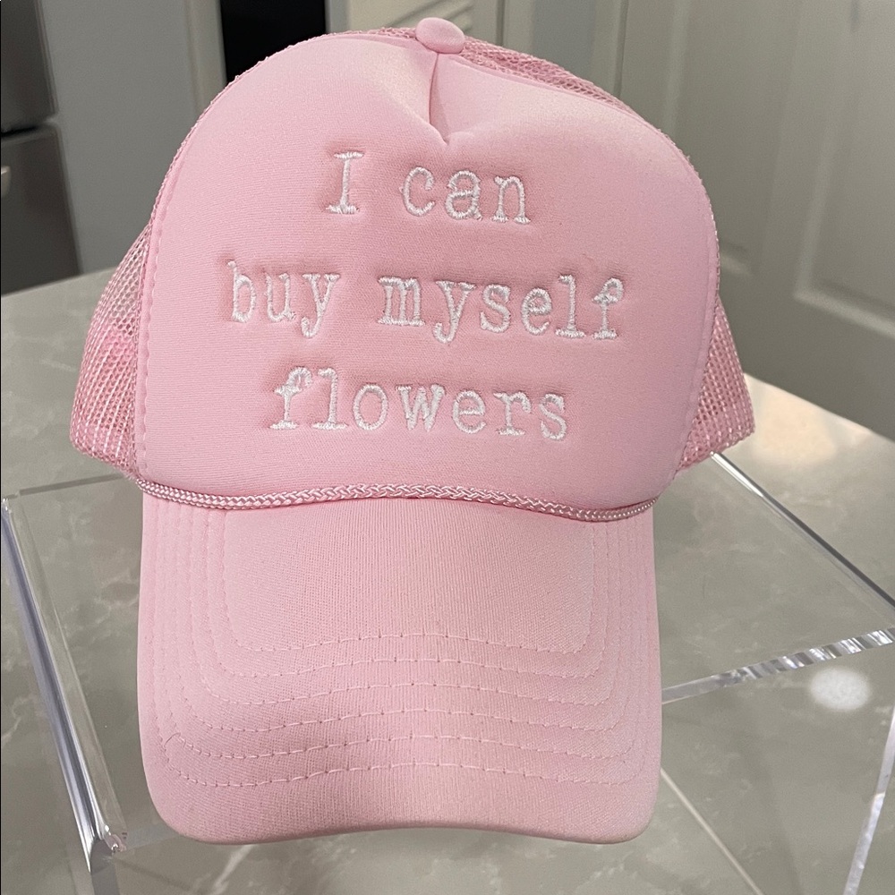 OTTO Pink Mesh Trucker Hat with 'I can buy myself flowers' Embroidery